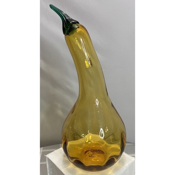 Blenko Handmade Amber & Green Glass Squash Gourd - Picture 3 of 9